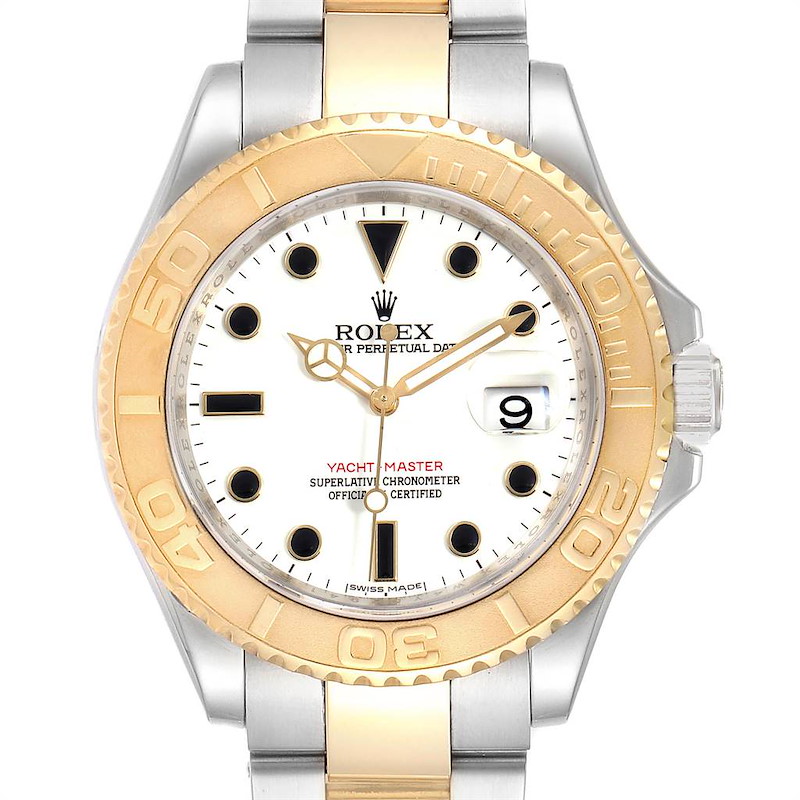 Rolex Yachtmaster 40 Steel Yellow Gold White Dial Mens Watch 16623 SwissWatchExpo