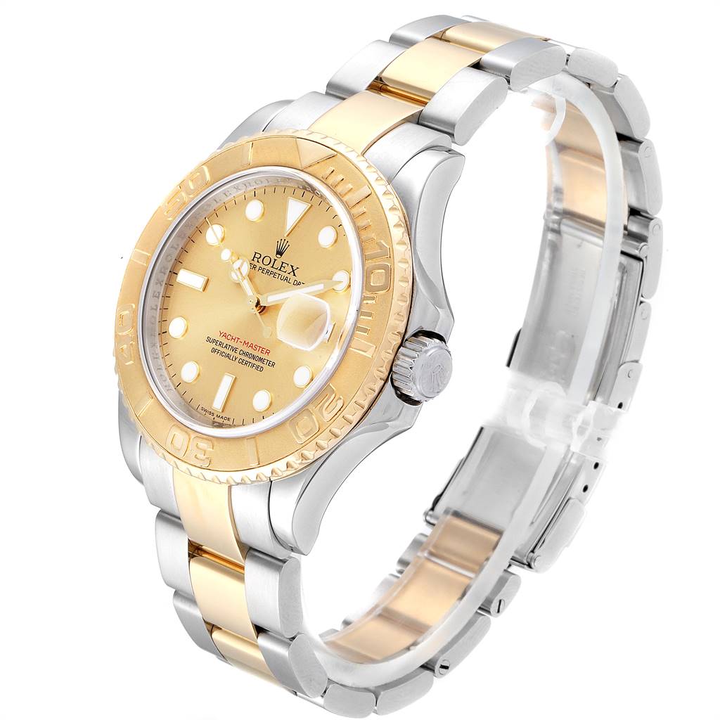 The image shows a Rolex Yacht-Master 16623 Men's Stainless Steel Champagne Dial 16623 Men's Stainless Steel Champagne Dial watch at a three-quarter angle, highlighting the face, bezel, and bracelet.