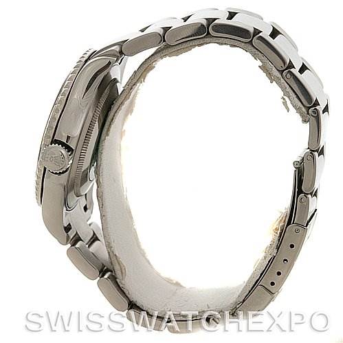 This image shows a side view of the Rolex Yacht-Master 16622 Men's Stainless Steel Silver Dial 16622 Men's Stainless Steel Silver Dial watch, focusing on the case, bezel, and bracelet.