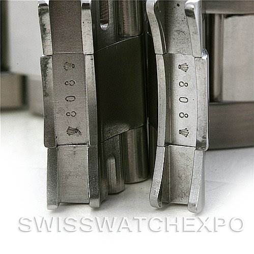 The image shows the inside links of the bracelet for a Rolex Yacht-Master 16622 Men's Stainless Steel Silver Dial 16622 Men's Stainless Steel Silver Dial watch, featuring model markings and the Rolex crown logo.