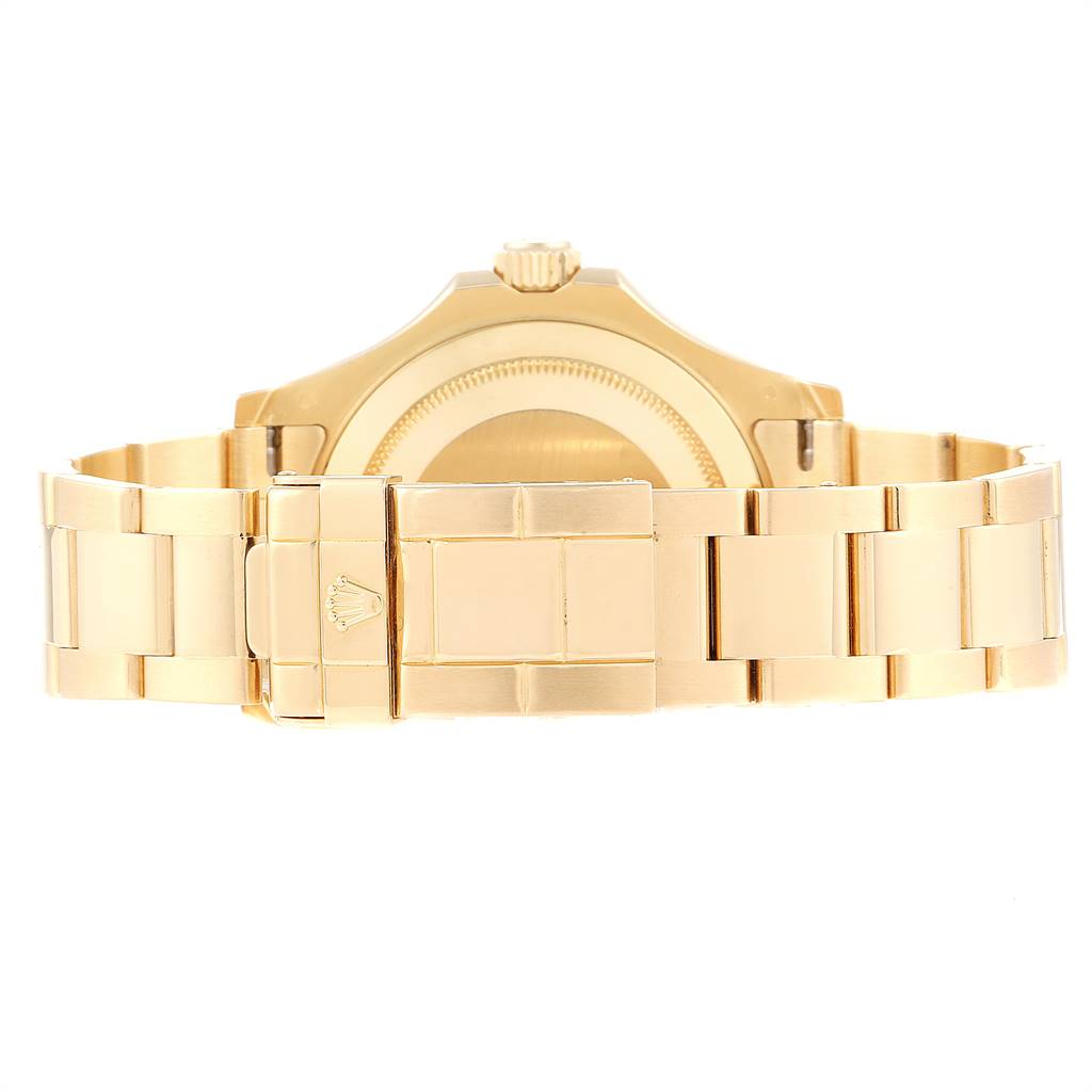 This image shows the rear view of the Rolex Yacht-Master 16628 Men's Yellow Gold Mother of Pearl Dial 16628 Men's Yellow Gold Mother of Pearl Dial model, highlighting the case back and bracelet clasp.