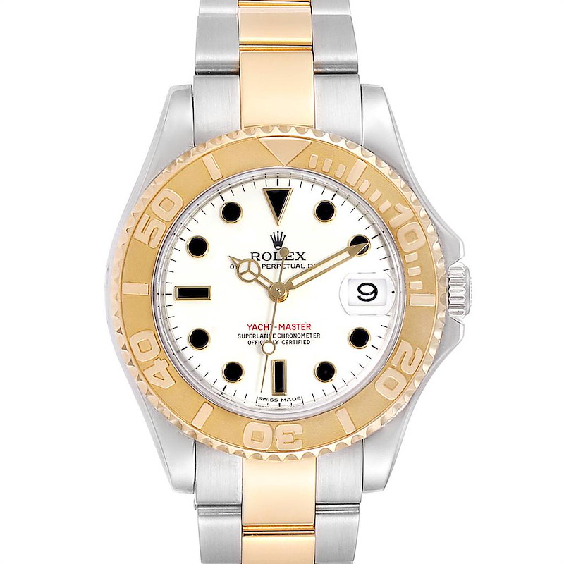 Rolex Yachtmaster 35 Midsize Steel Yellow Gold White Dial Watch 168623 SwissWatchExpo