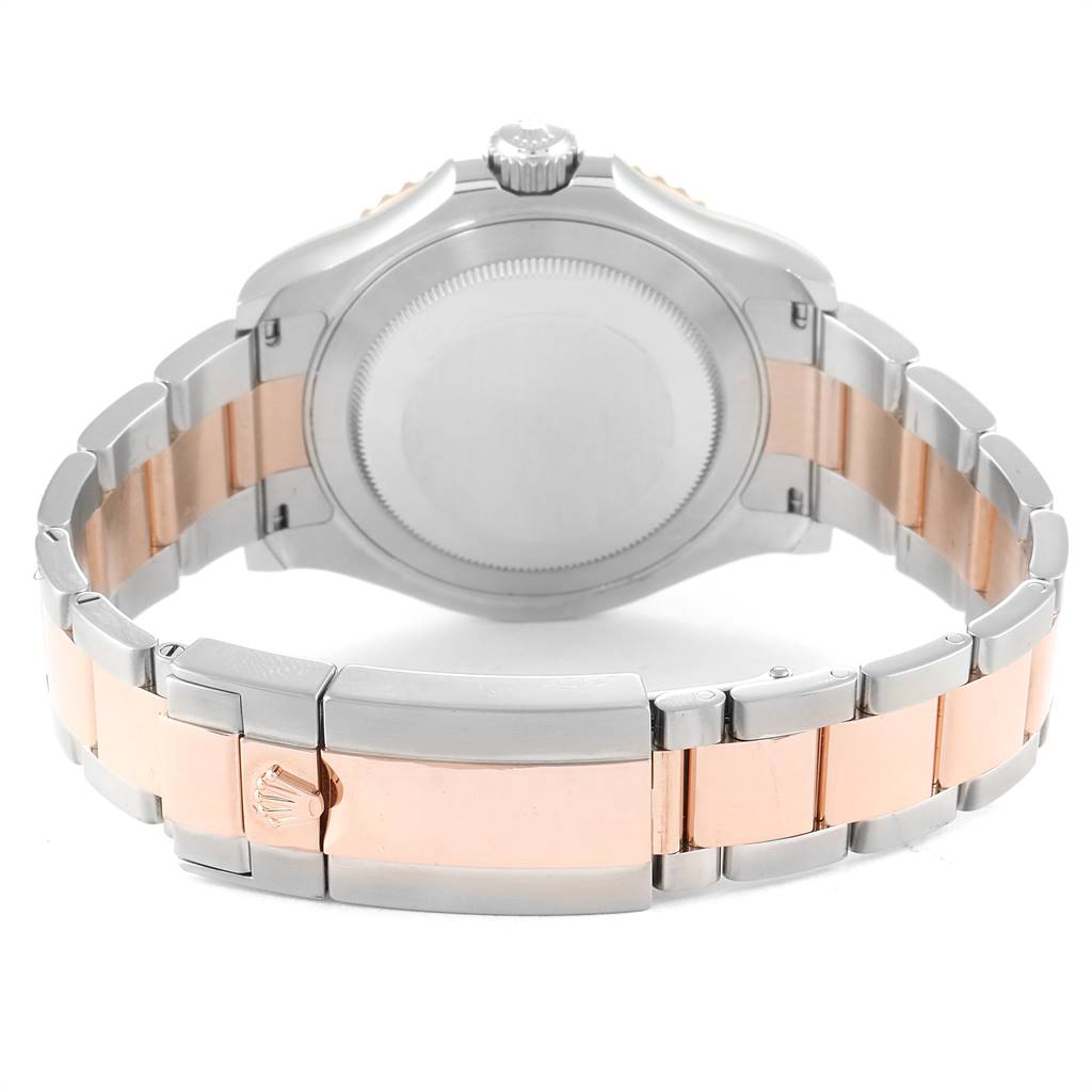 This image shows the back view of a Rolex Yacht-Master 116621 Men's Stainless Steel Brown Dial 116621 Men's Stainless Steel Brown Dial watch, highlighting the case back and bi-metal bracelet.