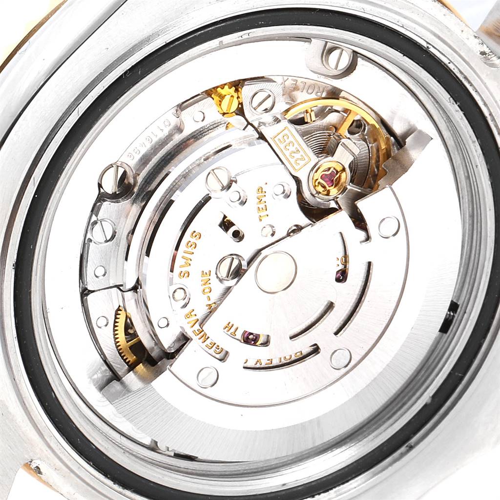 This image shows a close-up view of the internal movement mechanism of the Rolex Yacht-Master 168623 Men's Steel and Gold (two tone) Grey Dial 168623 Men's Steel and Gold (two tone) Grey Dial watch.