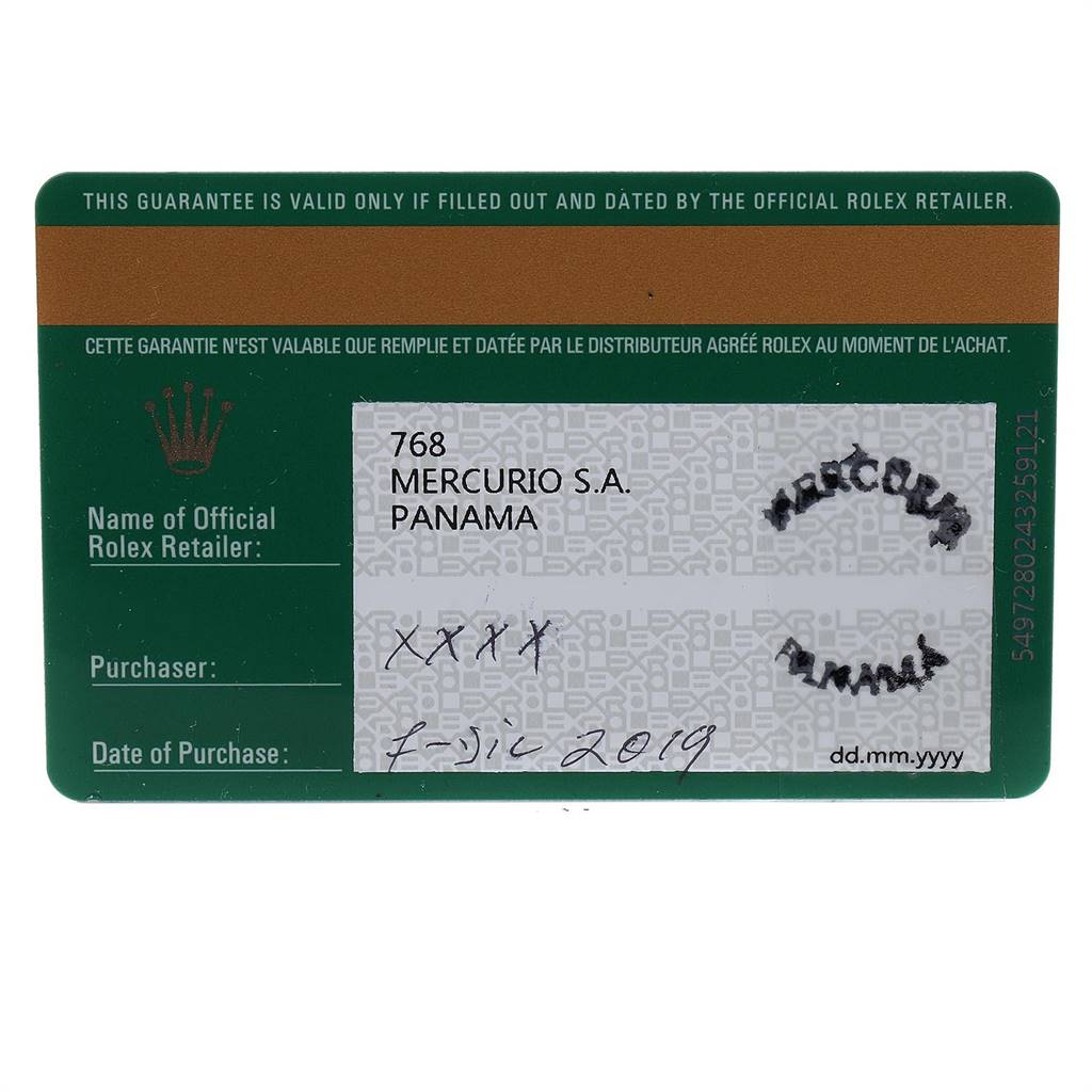 This image shows a Rolex guarantee card for the Yacht-Master model.