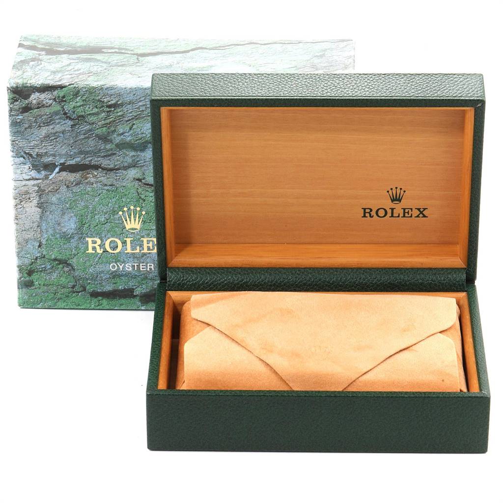 The image shows the open box and packaging for a Rolex Yacht-Master 168622 Men
s Stainless Steel Silver Dial 168622 Men
s Stainless Steel Silver Dial watch.