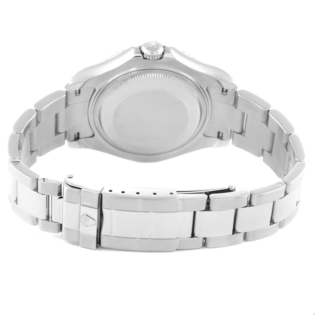 This image shows the back view, case, and bracelet of a Rolex Yacht-Master 168622 Men
s Stainless Steel Silver Dial 168622 Men
s Stainless Steel Silver Dial watch.