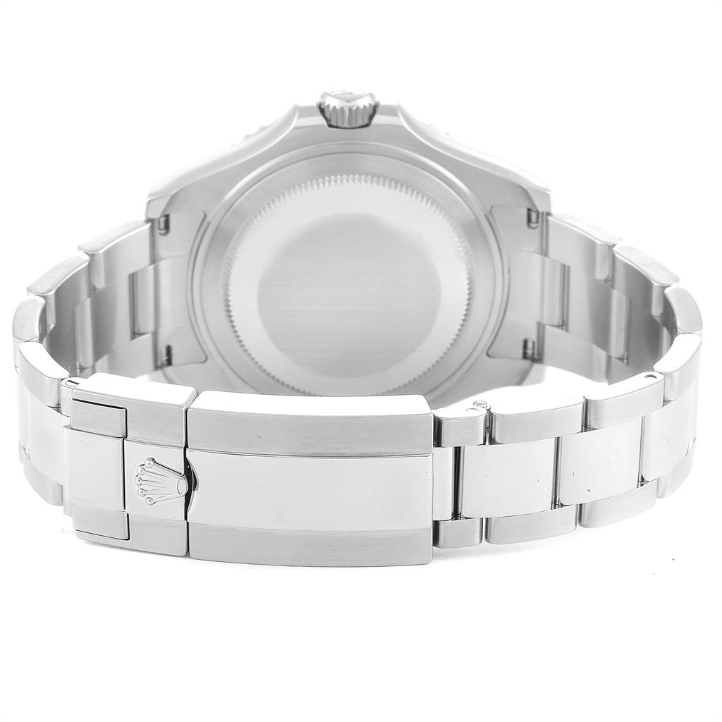 The image shows the back and clasp of a Rolex Yacht-Master 268622 Men
s Stainless Steel Grey Dial 268622 Men
s Stainless Steel Grey Dial watch, highlighting the bracelet and case back.