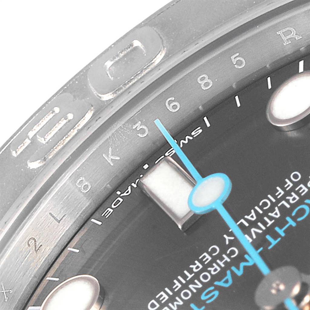 This image shows a close-up of the dial and bezel of a Rolex Yacht-Master 268622 Men
s Stainless Steel Grey Dial 268622 Men
s Stainless Steel Grey Dial watch, focusing on the numerals and a portion of the second hand.
