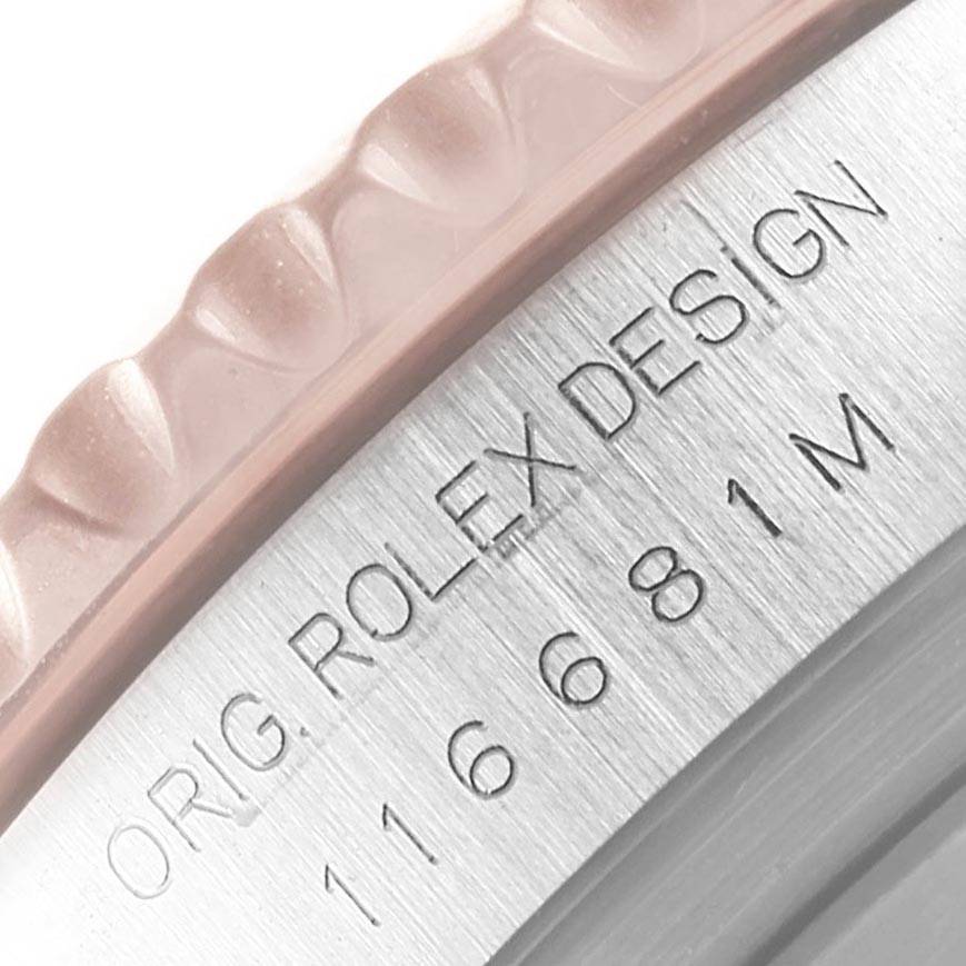 This image shows a close-up of the Rolex Yacht-Master 116681 Men's Steel and Gold (two tone) White Dial 116681 Men's Steel and Gold (two tone) White Dial watch case with the engraved model number.