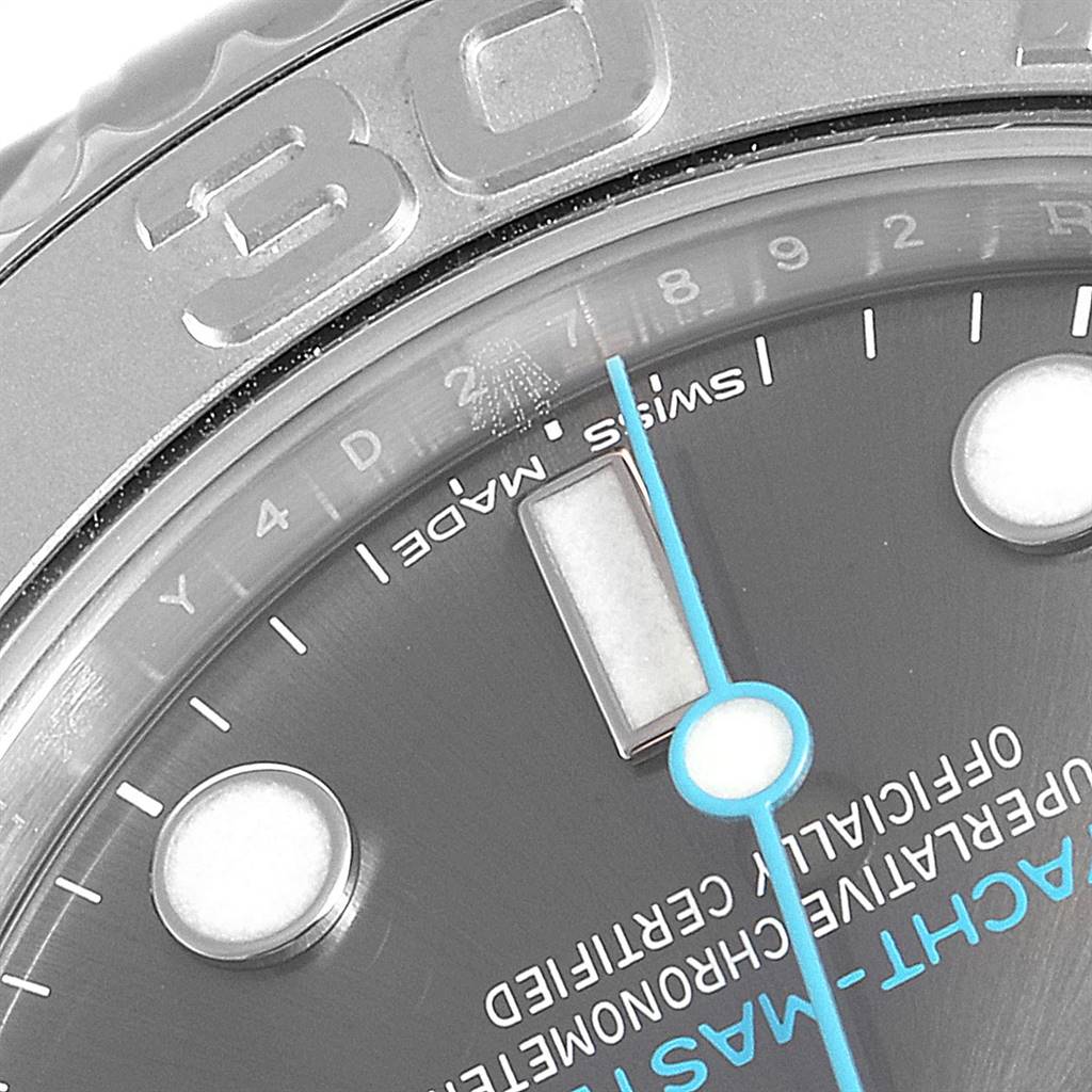 The image shows a close-up of the dial and outer bezel of a Rolex Yacht-Master 268622 Men
s Stainless Steel Grey Dial 268622 Men
s Stainless Steel Grey Dial watch.
