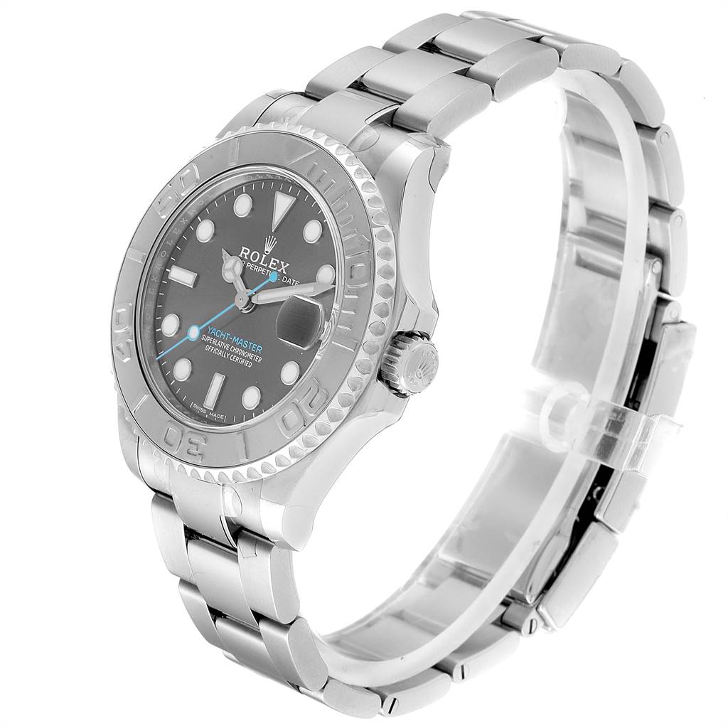 The image shows a Rolex Yacht-Master 268622 Men
s Stainless Steel Grey Dial 268622 Men
s Stainless Steel Grey Dial watch angled from the front-right, highlighting the bezel, face, and bracelet.