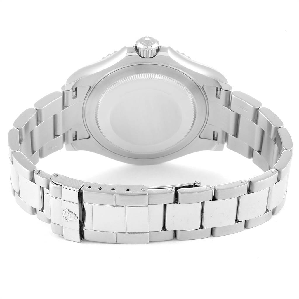The image shows the back case and bracelet of a Rolex Yacht-Master 16622 Men
s Stainless Steel Silver Dial 16622 Men
s Stainless Steel Silver Dial watch from a rear angle.