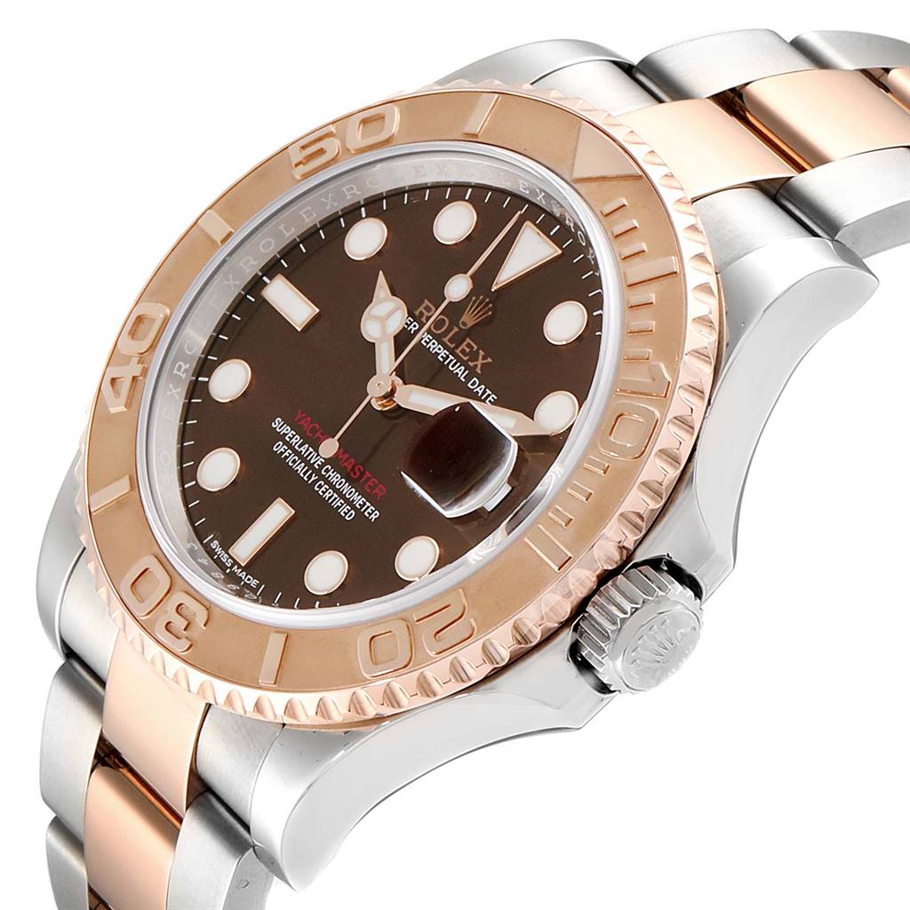 The image shows a Rolex Yacht-Master 116621 Men's Stainless Steel Brown Dial 116621 Men's Stainless Steel Brown Dial watch from a three-quarter angle, highlighting the dial, bezel, crown, and bracelet.