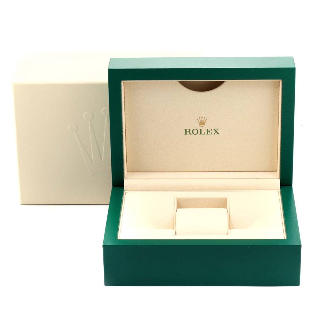 The image shows an open Rolex Yacht-Master 116621 Men's Stainless Steel Brown Dial 116621 Men's Stainless Steel Brown Dial watch box, made of green and beige materials, with the Rolex logo inside.