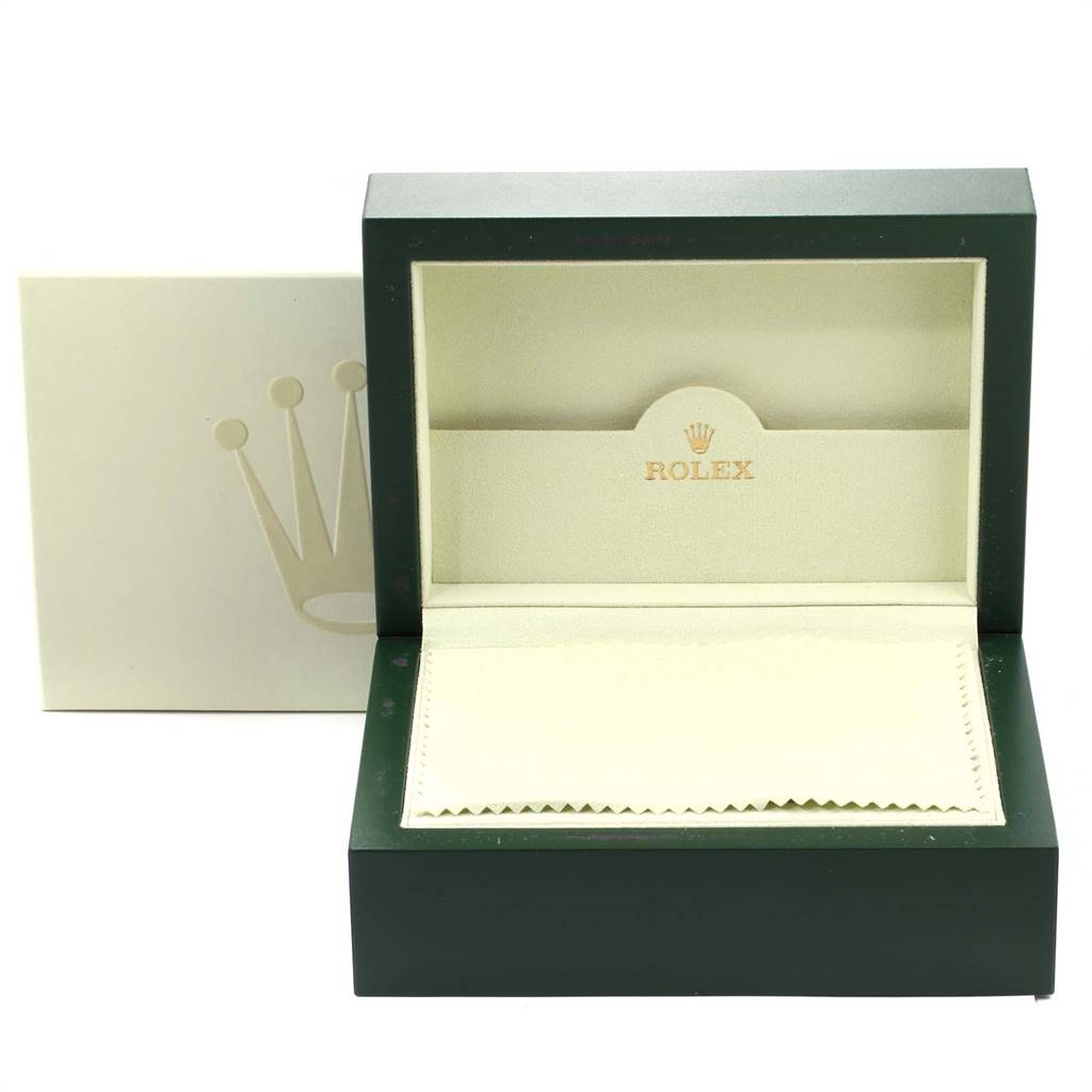 The image shows an open Rolex Yacht-Master 16622 Men
s Stainless Steel Silver Dial 16622 Men
s Stainless Steel Silver Dial watch box with the inner cushion and outer cream-colored cover.