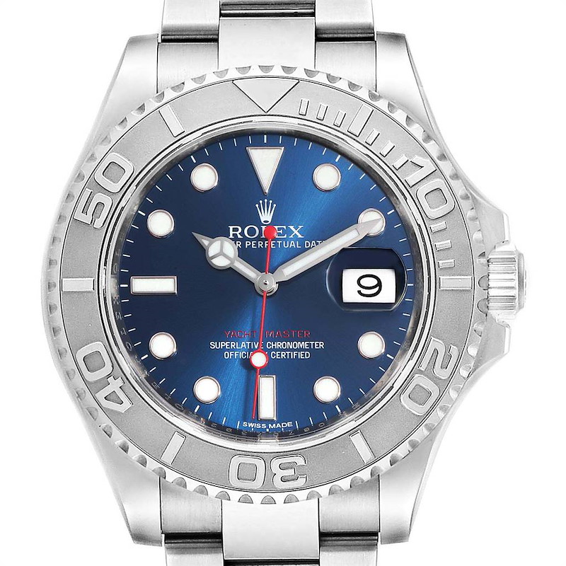 Rolex Yachtmaster 40mm Steel Platinum Blue Dial Mens Watch 116622 SwissWatchExpo
