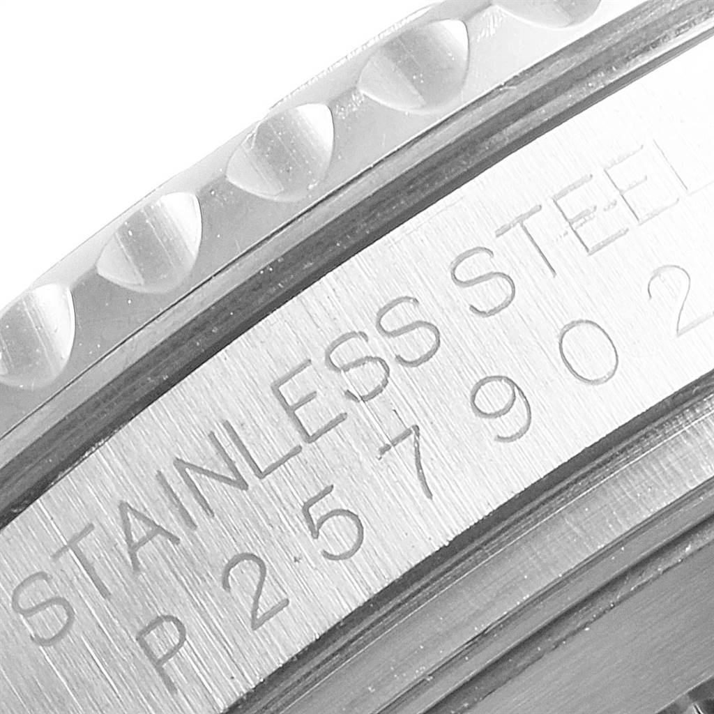 This image shows a close-up of the bezel and the engraved stainless steel text of a Rolex Yacht-Master 16622 Men
s Stainless Steel Silver Dial 16622 Men
s Stainless Steel Silver Dial watch.