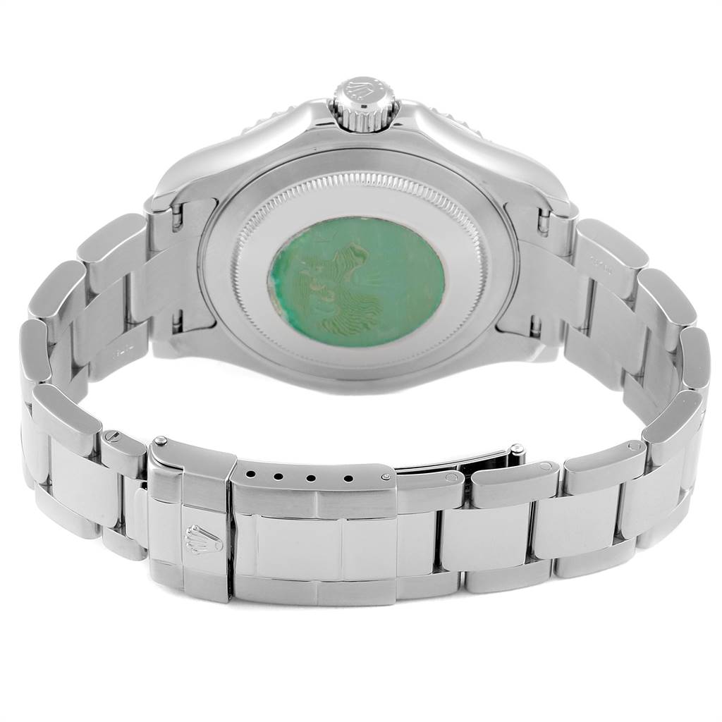 This image shows the back case and bracelet of a Rolex Yacht-Master 16622 Men
s Stainless Steel Silver Dial 16622 Men
s Stainless Steel Silver Dial watch from a rear angle.