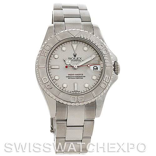 The image shows a frontal view of a Rolex Yacht-Master 168622 Stainless Steel Silver Dial 168622 Stainless Steel Silver Dial watch, highlighting the face, bezel, crown, and bracelet.