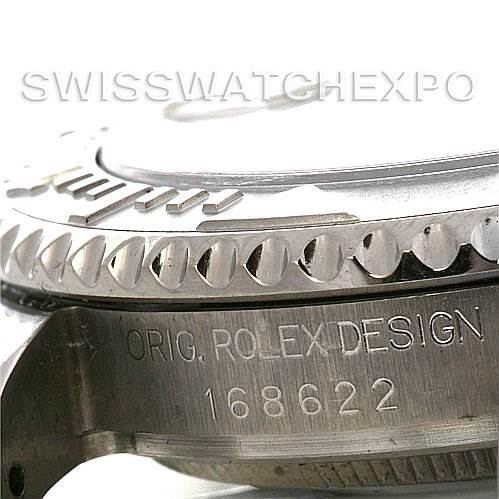 This image shows a close-up of the bezel and side of the Rolex Yacht-Master 168622 Stainless Steel Silver Dial 168622 Stainless Steel Silver Dial watch, highlighting the model number 168622.