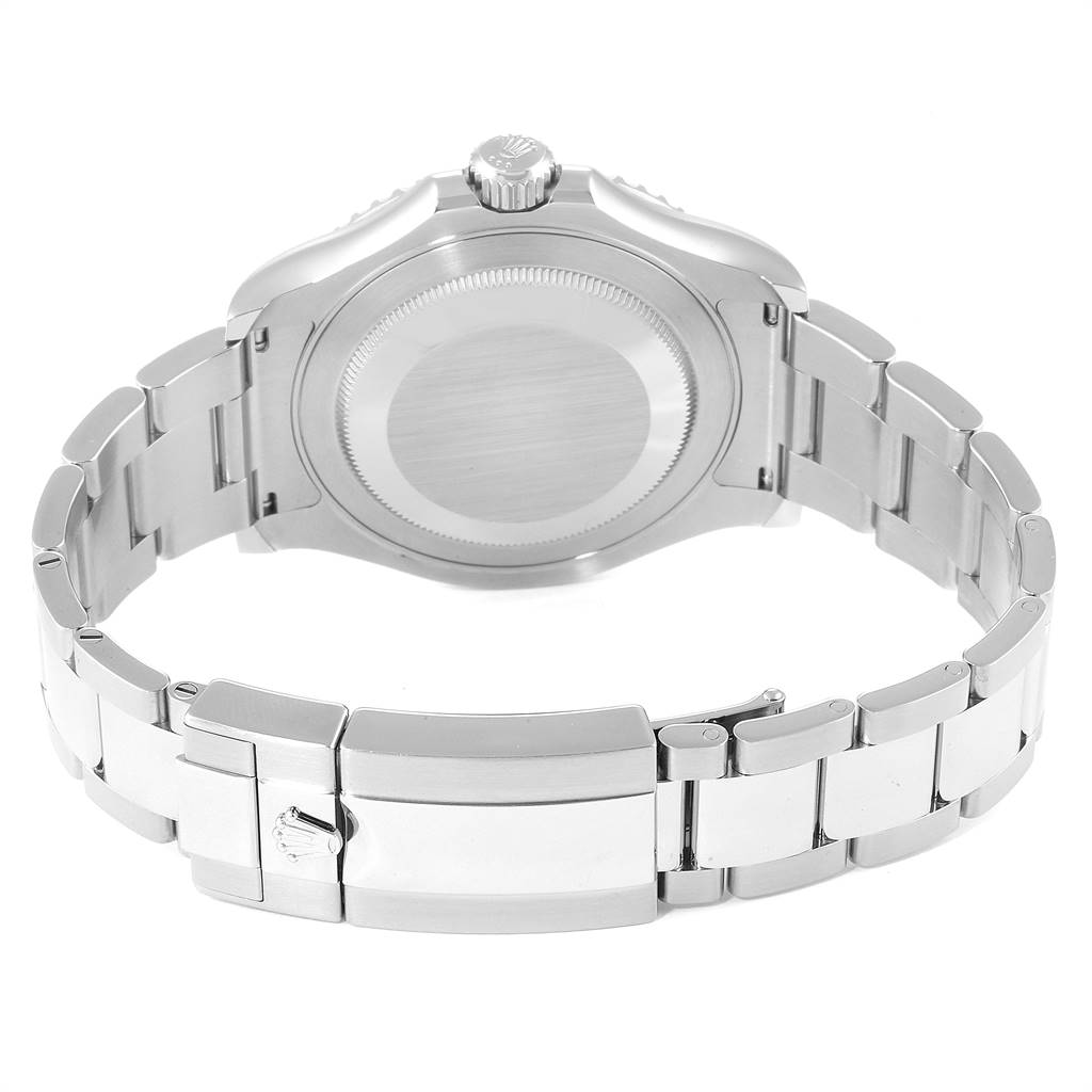 This image shows the back view of a Rolex Yacht-Master 116622 Men
s Stainless Steel Grey Dial 116622 Men
s Stainless Steel Grey Dial watch, highlighting the case back and bracelet.