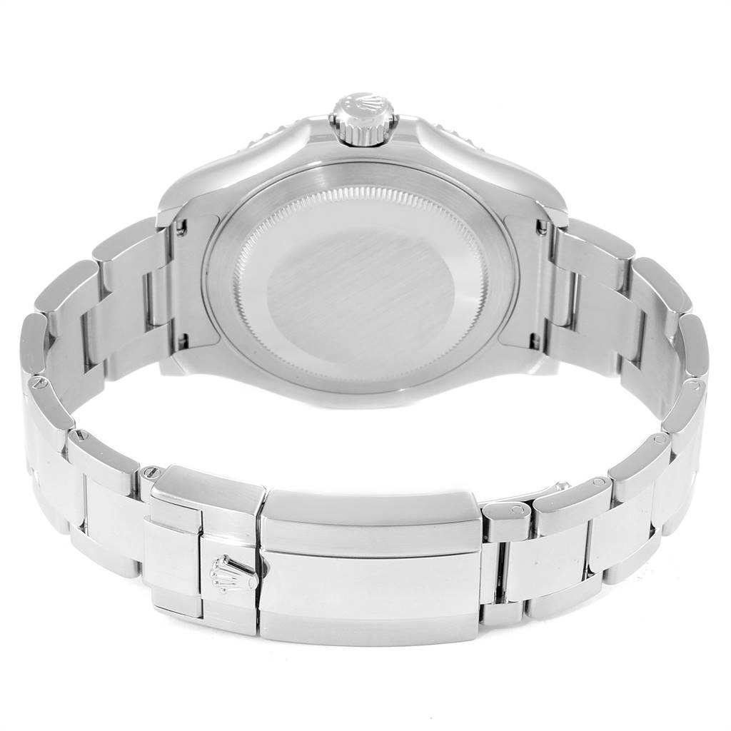 The image shows the back case and bracelet of a Rolex Yacht-Master 116622 Men
s Stainless Steel Blue Dial 116622 Men
s Stainless Steel Blue Dial watch from a rear view.