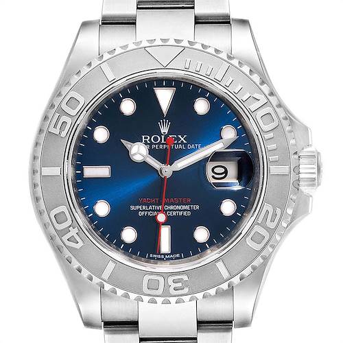 Photo of Rolex Yachtmaster Steel Platinum Blue Dial Mens Watch 116622 Box Card