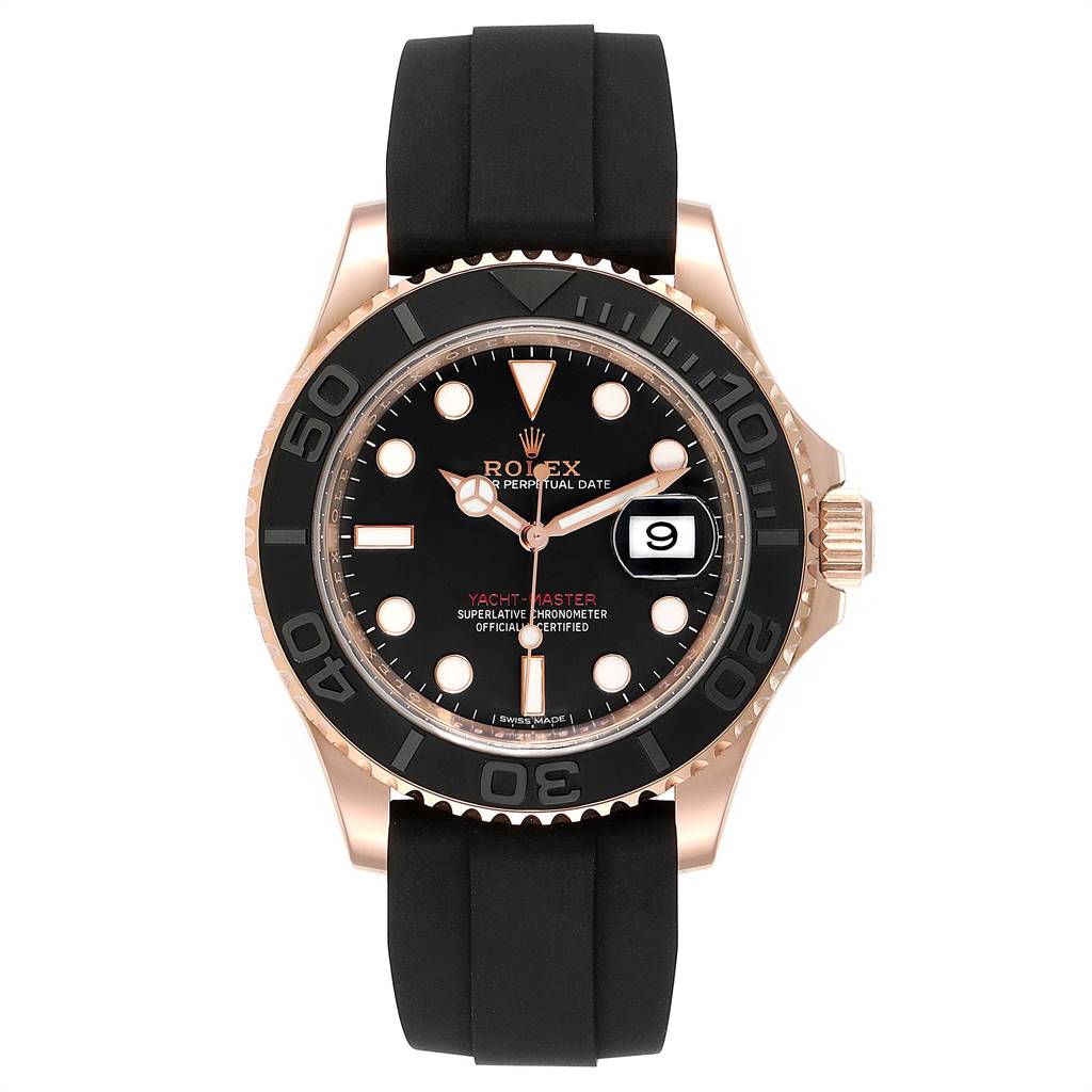 Rolex Yachtmaster 40mm Everose Gold Rubber Strap Watch 116655 Box Card ...