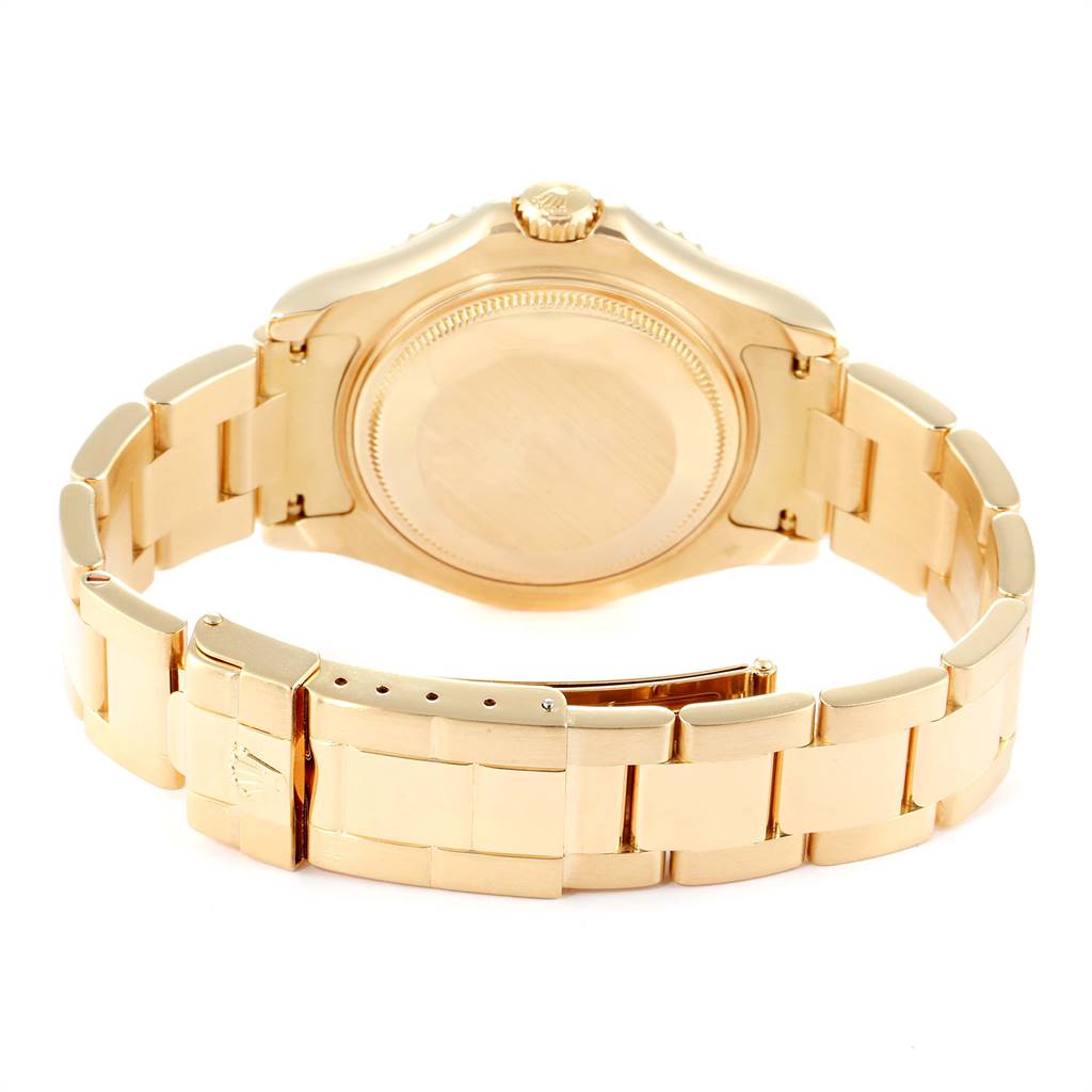 This image shows the back and bracelet of a Rolex Yacht-Master 68628 Yellow Gold Blue Dial 68628 Yellow Gold Blue Dial watch from a rear angle.