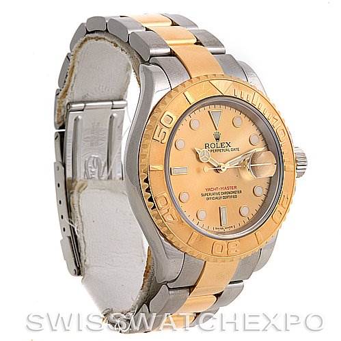 The image shows a Rolex Yacht-Master 16623 Men's Stainless Steel Champagne Dial 16623 Men's Stainless Steel Champagne Dial watch from a three-quarter angle, highlighting the bezel, dial, and bracelet.