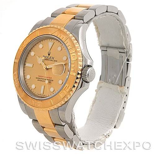 The image shows a Rolex Yacht-Master 16623 Men's Stainless Steel Champagne Dial 16623 Men's Stainless Steel Champagne Dial watch at a slight angle from the front, displaying its face, bezel, and part of the bracelet.