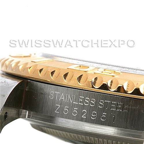 The image shows a side view of the bezel and case of a Rolex Yacht-Master 16623 Men's Stainless Steel Champagne Dial 16623 Men's Stainless Steel Champagne Dial watch, highlighting the stainless steel part and its serial number.