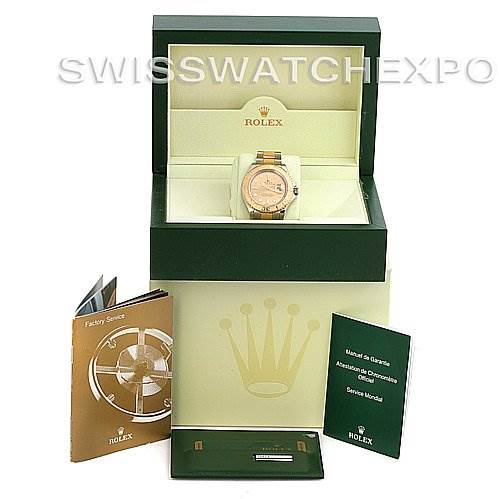 The image shows a Rolex Yacht-Master 16623 Men's Stainless Steel Champagne Dial 16623 Men's Stainless Steel Champagne Dial watch in its open box along with manuals and service booklets.