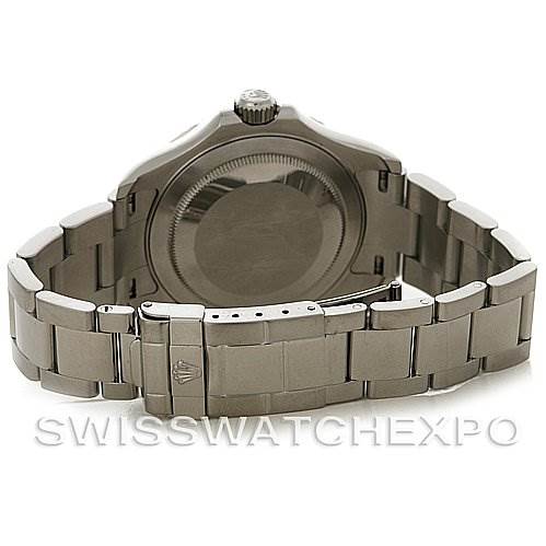 The image shows the back view of a Rolex Yacht-Master 16622 Men's Stainless Steel Silver Dial 16622 Men's Stainless Steel Silver Dial model watch, highlighting its case and bracelet.