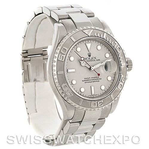 This Rolex Yacht-Master 16622 Men's Stainless Steel Silver Dial 16622 Men's Stainless Steel Silver Dial watch is shown at a three-quarter angle, highlighting its bezel, dial, and bracelet.