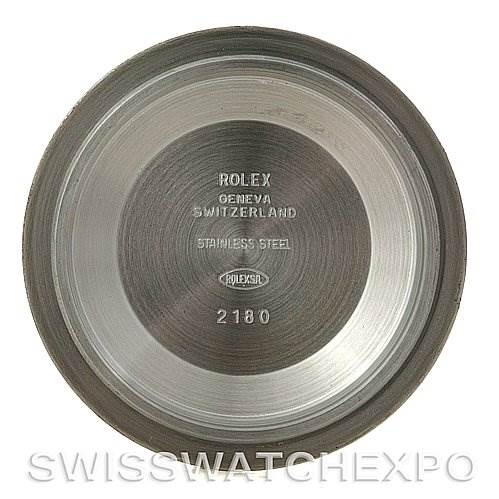 This is a close-up image showing the stainless steel back case of a Rolex Yacht-Master 16622 Men's Stainless Steel Silver Dial 16622 Men's Stainless Steel Silver Dial watch.