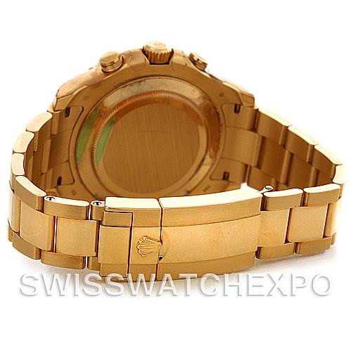 This image shows the back case and bracelet of a Rolex Yacht-Master 116688WAO Men's Yellow Gold White Dial 116688WAO Men's Yellow Gold White Dial watch, highlighting the clasp and crown logo.