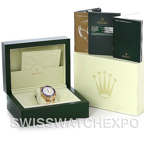 The image shows a Rolex Yacht-Master 116688WAO Men's Yellow Gold White Dial 116688WAO Men's Yellow Gold White Dial watch in its box, along with a Rolex cleaning cloth, manuals, and the outer packaging.