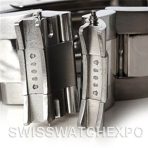 This image shows close-up views of the metal clasp components of a Rolex Yacht-Master 16622 Men's Stainless Steel Silver Dial 16622 Men's Stainless Steel Silver Dial watch at different angles.