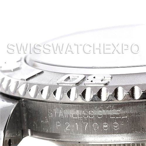 The image shows a close-up side view of the bezel and serial number of a Rolex Yacht-Master 16622 Men's Stainless Steel Silver Dial 16622 Men's Stainless Steel Silver Dial watch.