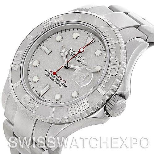 The Rolex Yacht-Master 16622 Men's Stainless Steel Silver Dial 16622 Men's Stainless Steel Silver Dial watch is shown at a three-quarter angle featuring the dial, bezel, and part of the bracelet.