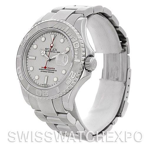 The image shows a Rolex Yacht-Master 16622 Men's Stainless Steel Silver Dial 16622 Men's Stainless Steel Silver Dial watch at an angle displaying the face, bracelet, bezel, and crown.