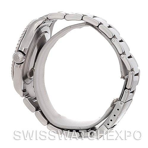 The image shows a side view of a Rolex Yacht-Master 16622 Men's Stainless Steel Silver Dial 16622 Men's Stainless Steel Silver Dial watch displaying the crown and part of the bracelet.