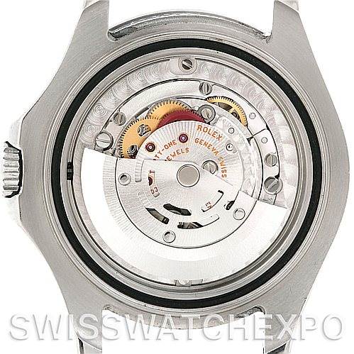 This image shows the back view of a Rolex Yacht-Master 168622 Stainless Steel Silver Dial 168622 Stainless Steel Silver Dial watch, revealing its inner movement and components.