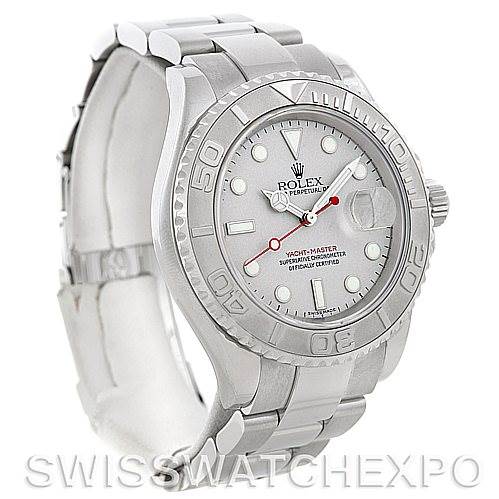 The image shows a Rolex Yacht-Master 16622 Men's Stainless Steel Silver Dial 16622 Men's Stainless Steel Silver Dial watch from a front-left angle, highlighting the dial, bezel, and bracelet.