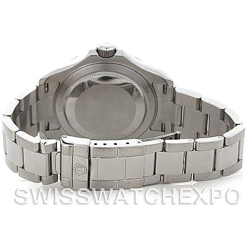 This image shows the back case and bracelet of a Rolex Yacht-Master 16622 Men's Stainless Steel Silver Dial 16622 Men's Stainless Steel Silver Dial watch from a rear, slightly elevated angle.