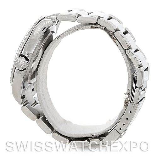 This image shows a side view of the Rolex Yacht-Master 16622 Men's Stainless Steel Silver Dial 16622 Men's Stainless Steel Silver Dial watch, highlighting its bracelet, clasp, and side profile of the case.