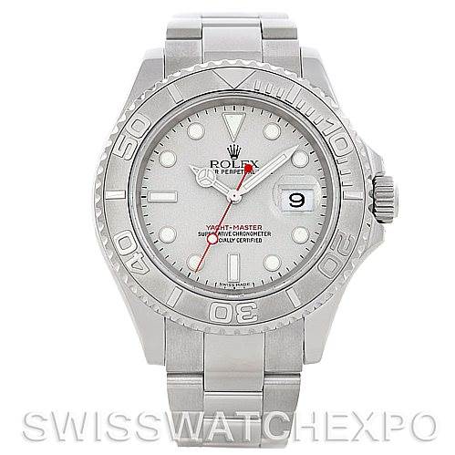 The Rolex Yacht-Master 16622 Men's Stainless Steel Silver Dial 16622 Men's Stainless Steel Silver Dial watch is shown from the front, featuring the dial, bezel, case, and bracelet.