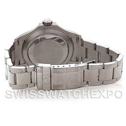 The image shows the back angle of a Rolex Yacht-Master 16622 Men's Stainless Steel Silver Dial 16622 Men's Stainless Steel Silver Dial watch, highlighting the case back and bracelet.